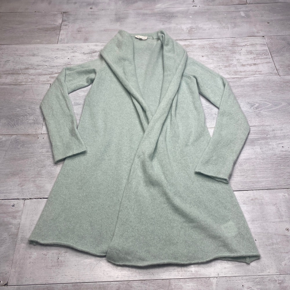 White + Warren Essentials Cashmere Cardigan Large Green Open Front Shawl Sweater
